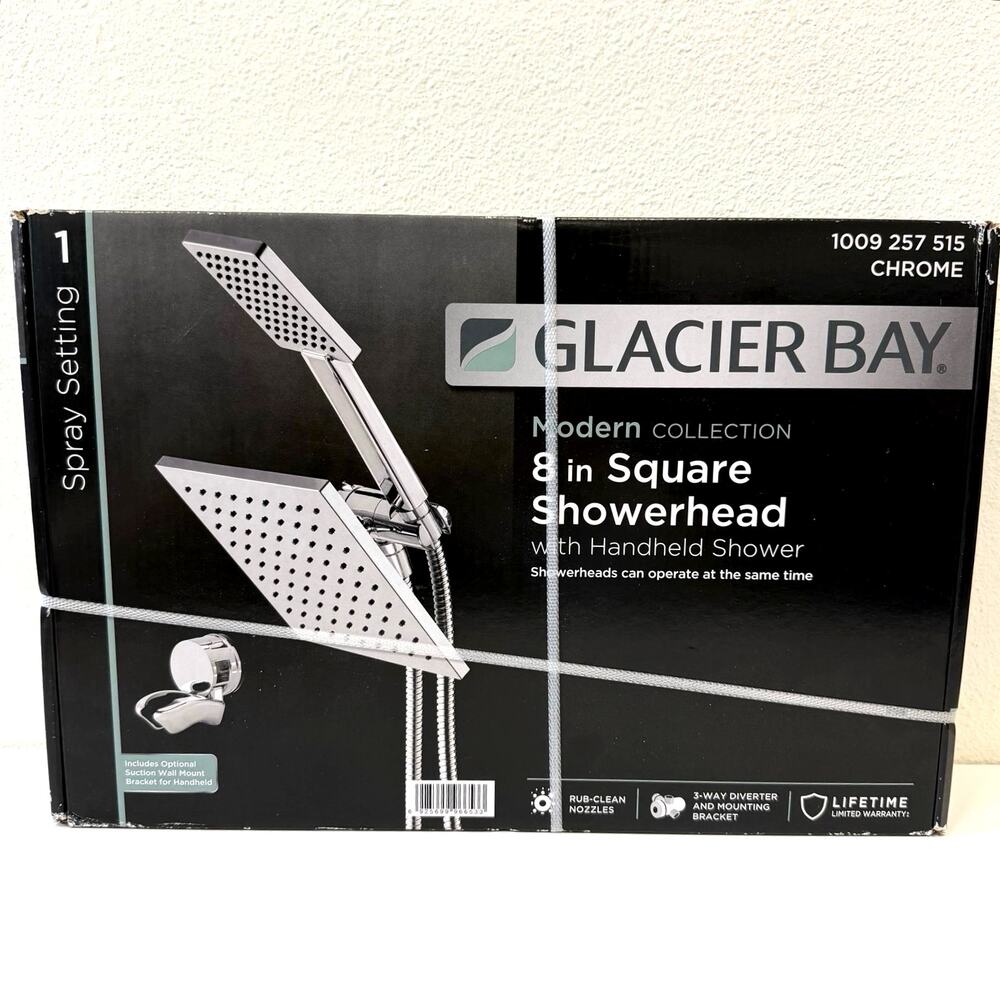 Glacier Bay Modern 8" Square Dual Shower Head (HD58302-1701) Polished Chrome